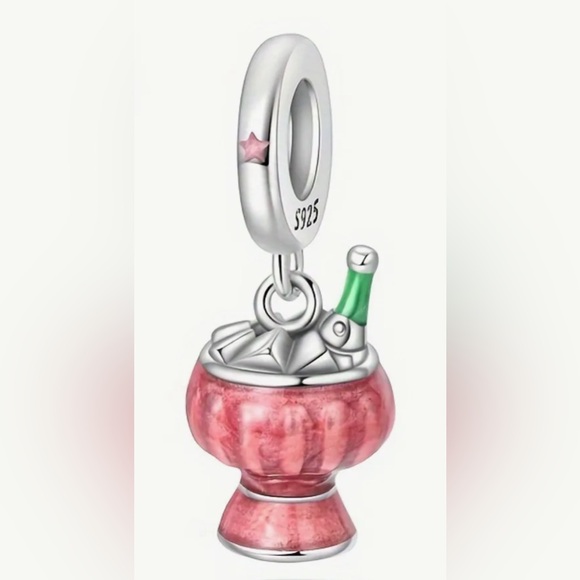 Silver & Pink Ice Beer Bucket Dangle Charm For Pandora Braclets - Picture 1 of 6